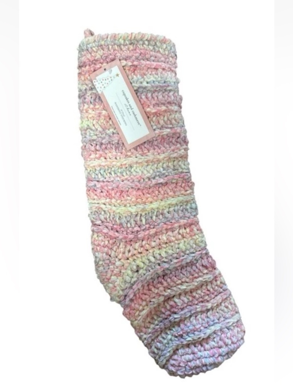 Cupcakes and Cashmere Handknit Variegated Pink Purple Christmas Stocking 22” NWT